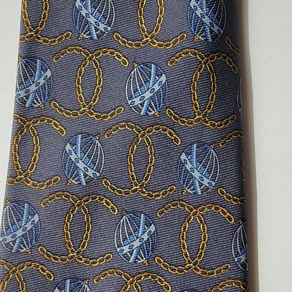 CHANEL Men's Vintage Tie 100% Silk Made in Italy blue with chain CCs - Picture 4 of 5